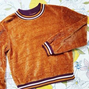 Anthropologie burnt orange plush ringer sweatshirt